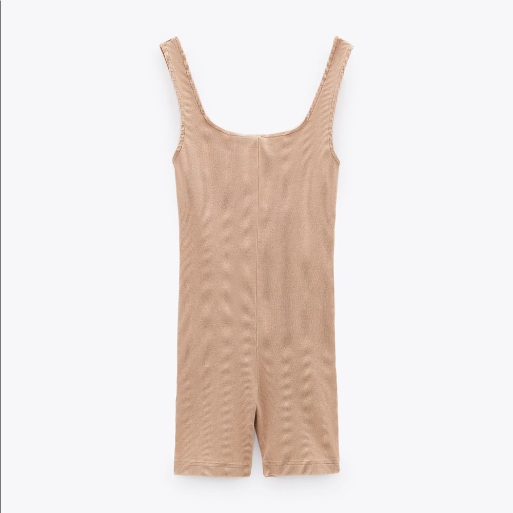 ZARA BEIGE PINK SHORT RIBBED JUMPSUIT TRF